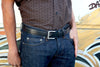 Falcon Inlay Black Leather Belt