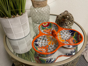 Talavera Poblana Three-Way Dipping Dish