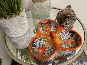 Talavera Poblana Three-Way Dipping Dish