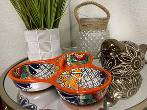 Talavera Poblana Three-Way Dipping Dish